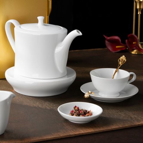  Bộ ấm chén uống trà (ấm 1.075ml, chén loe 200ml) 13 món sứ trắng | Art Stage 1609L - T014L 