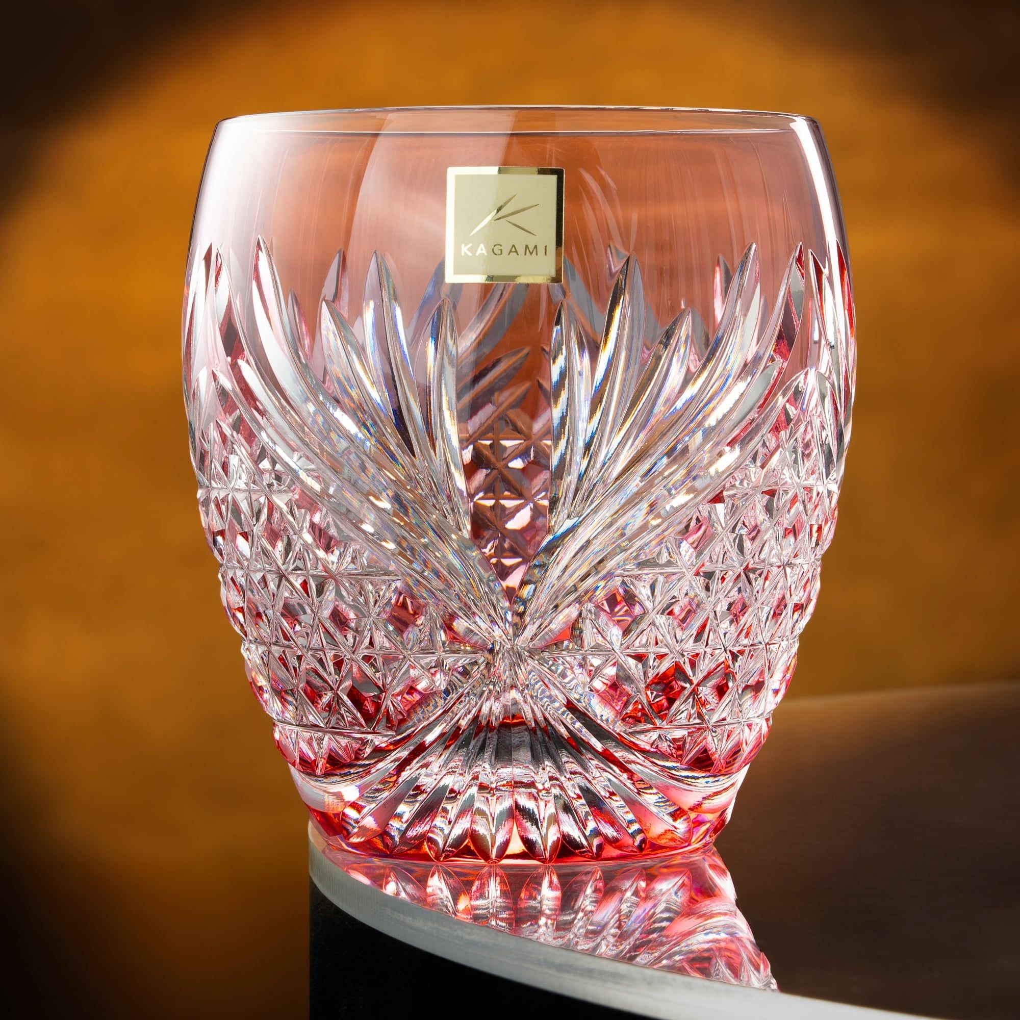  Cặp ly pha lê rock glass Edo Kiriko "Deer Antler" dung tích 300ml hai màu xanh - đỏ | Kagami Crystal TPS752 - 2964-AB 