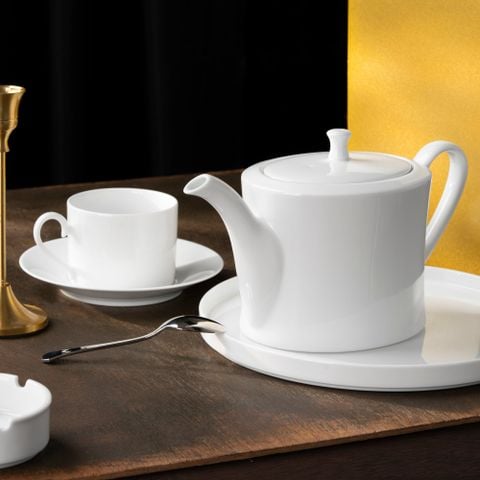  Bộ ấm chén uống trà (ấm 1.075ml, chén trụ 240ml) 13 món sứ trắng | Art Stage 1609L - T014T 