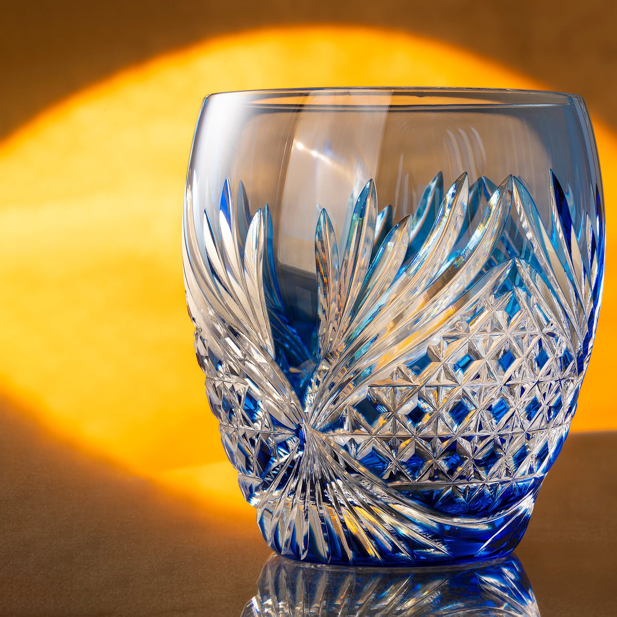  Cặp ly pha lê rock glass Edo Kiriko "Deer Antler" dung tích 300ml hai màu xanh - đỏ | Kagami Crystal TPS752 - 2964-AB 