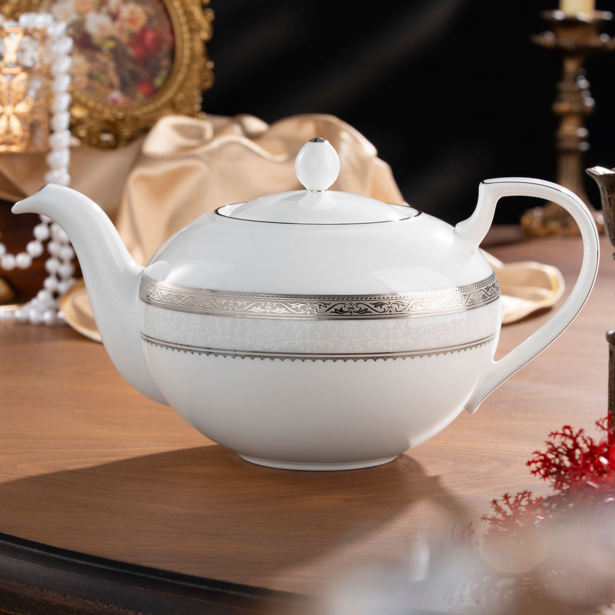  Bộ ấm chén uống trà (ấm 1.150ml, chén 90ml) 13 món sứ xương | Odessa Platinum 4875L - T014XR 