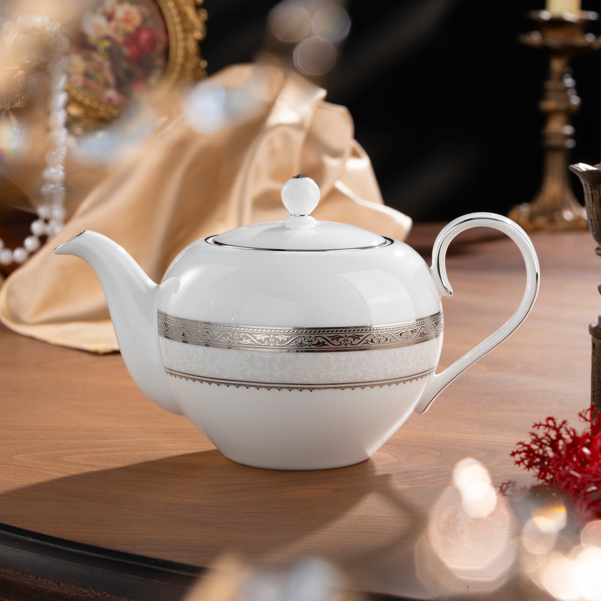  Bộ ấm chén uống trà nhỏ (ấm 650ml, chén 90ml) 13 món sứ xương | Odessa Platinum 4875L - T014S 