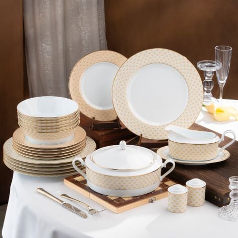 Bộ đĩa ăn kiểu Âu 22 món (cho 6 người) sứ trắng | Trocadero Gold 1787L - D024AM