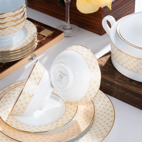  Bộ bát đĩa ăn châu Á đầy đủ 38 món (cho 6 người) sứ trắng | Trocadero Gold 1787L - D038AB 