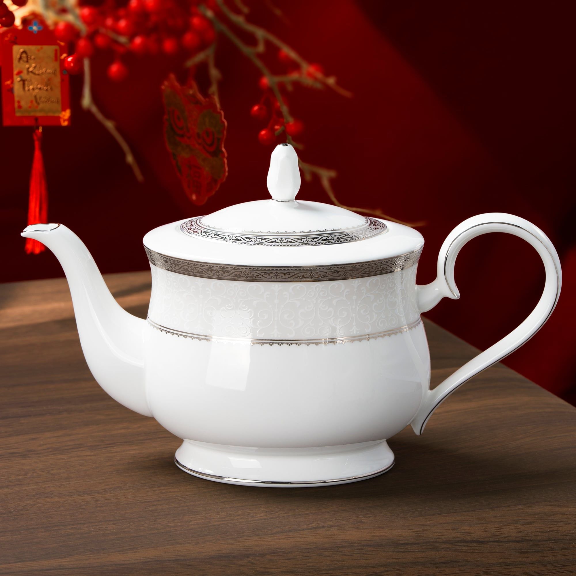  Bộ ấm chén uống trà (ấm 1.300ml, chén 230ml) 15 món sứ xương | Odessa Platinum 4875L - T017A 