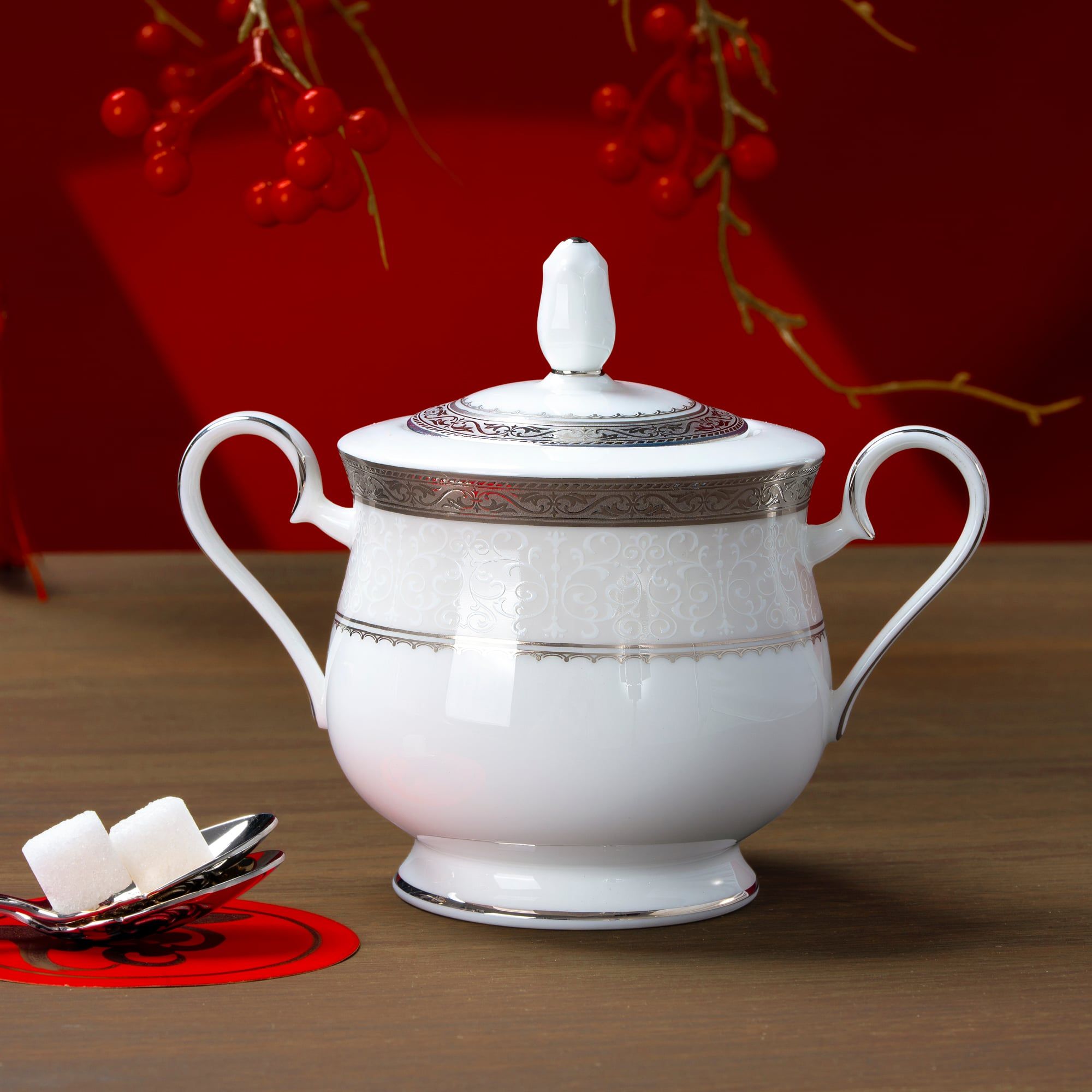  Bộ ấm chén uống trà (ấm 1.300ml, chén 230ml) 15 món sứ xương | Odessa Platinum 4875L - T017A 