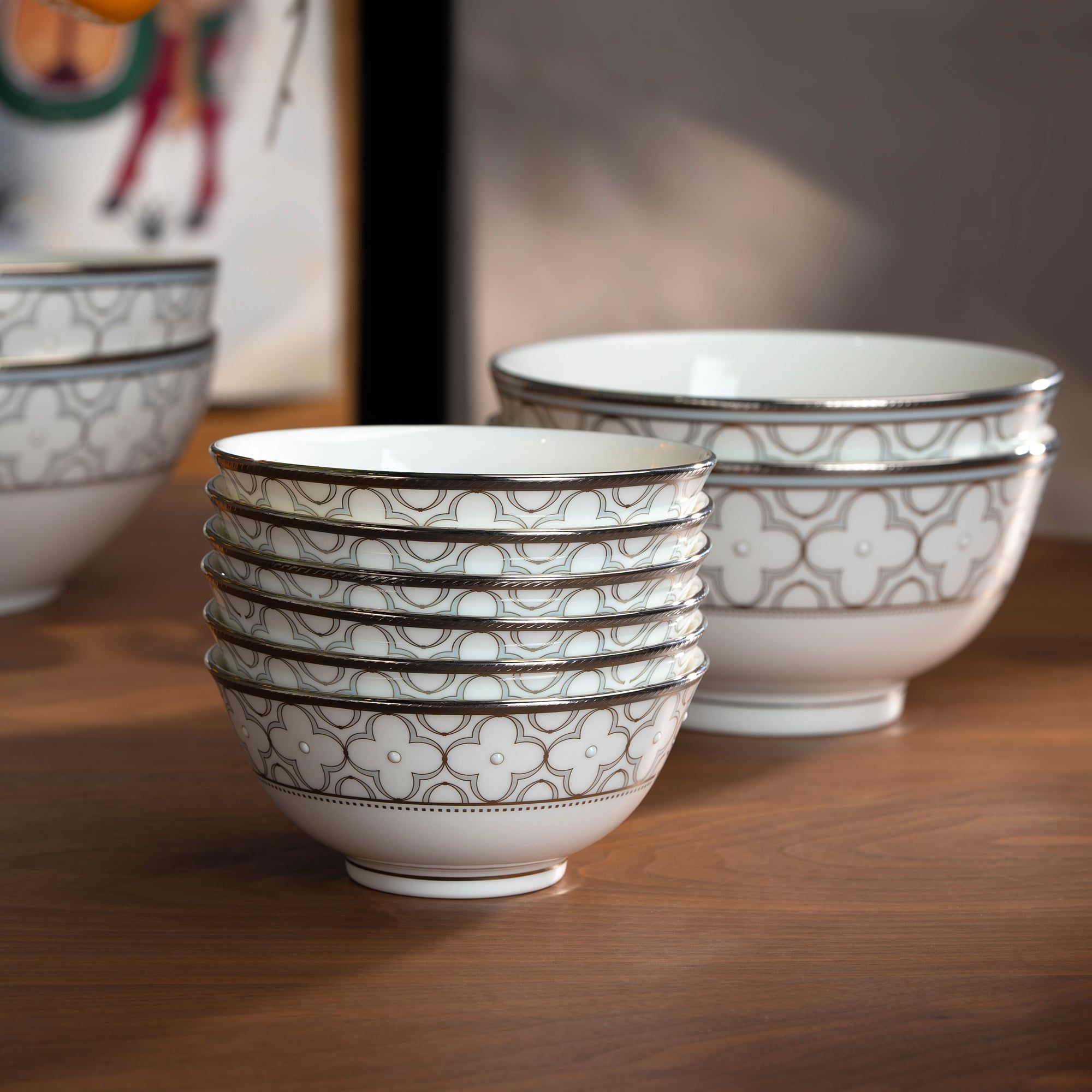  Bộ bát đĩa ăn châu Á đầy đủ 38 món (cho 6 người) sứ xương | Trefolio Platinum 4957L - D038AD 