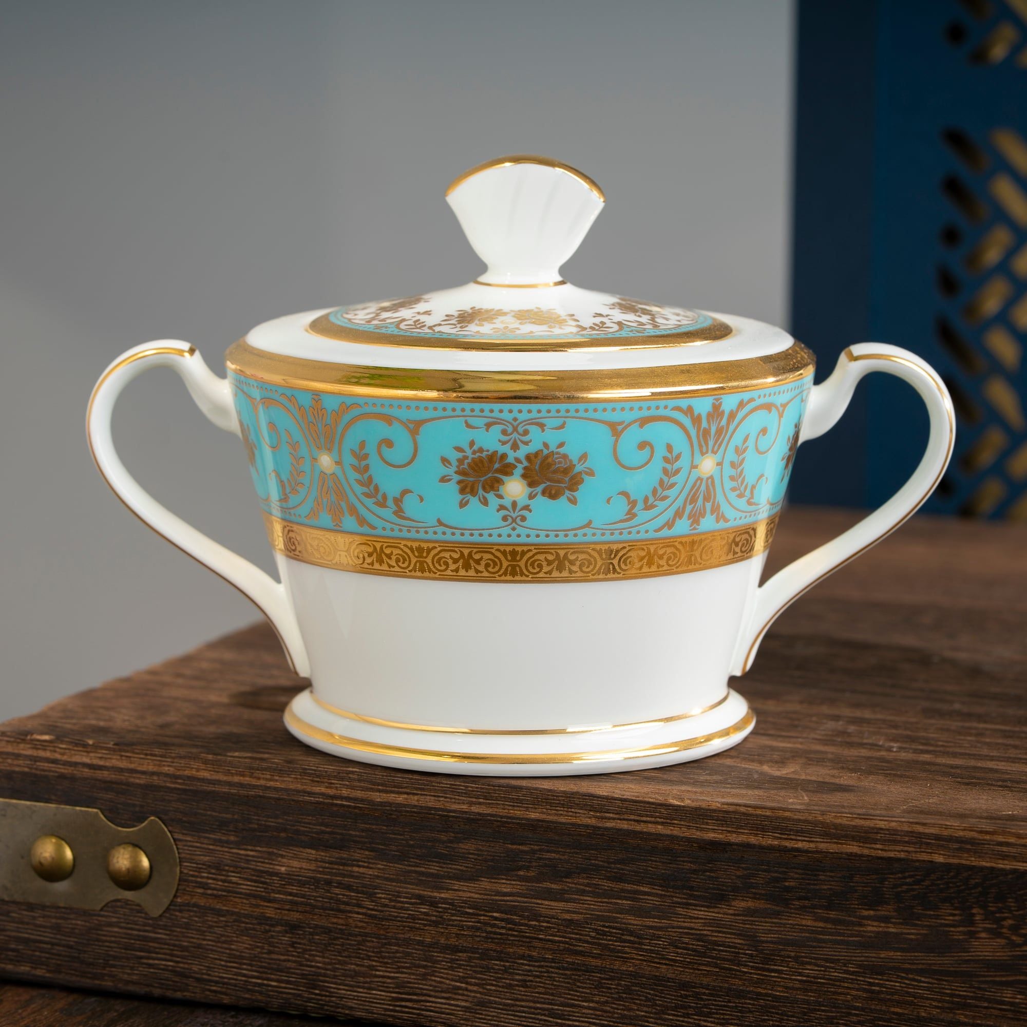  Bộ ấm chén uống trà (ấm 1.440ml, chén 220ml) 15 món sứ xương Nhật Bản | Georgian Turquoise 4857J - T017L 