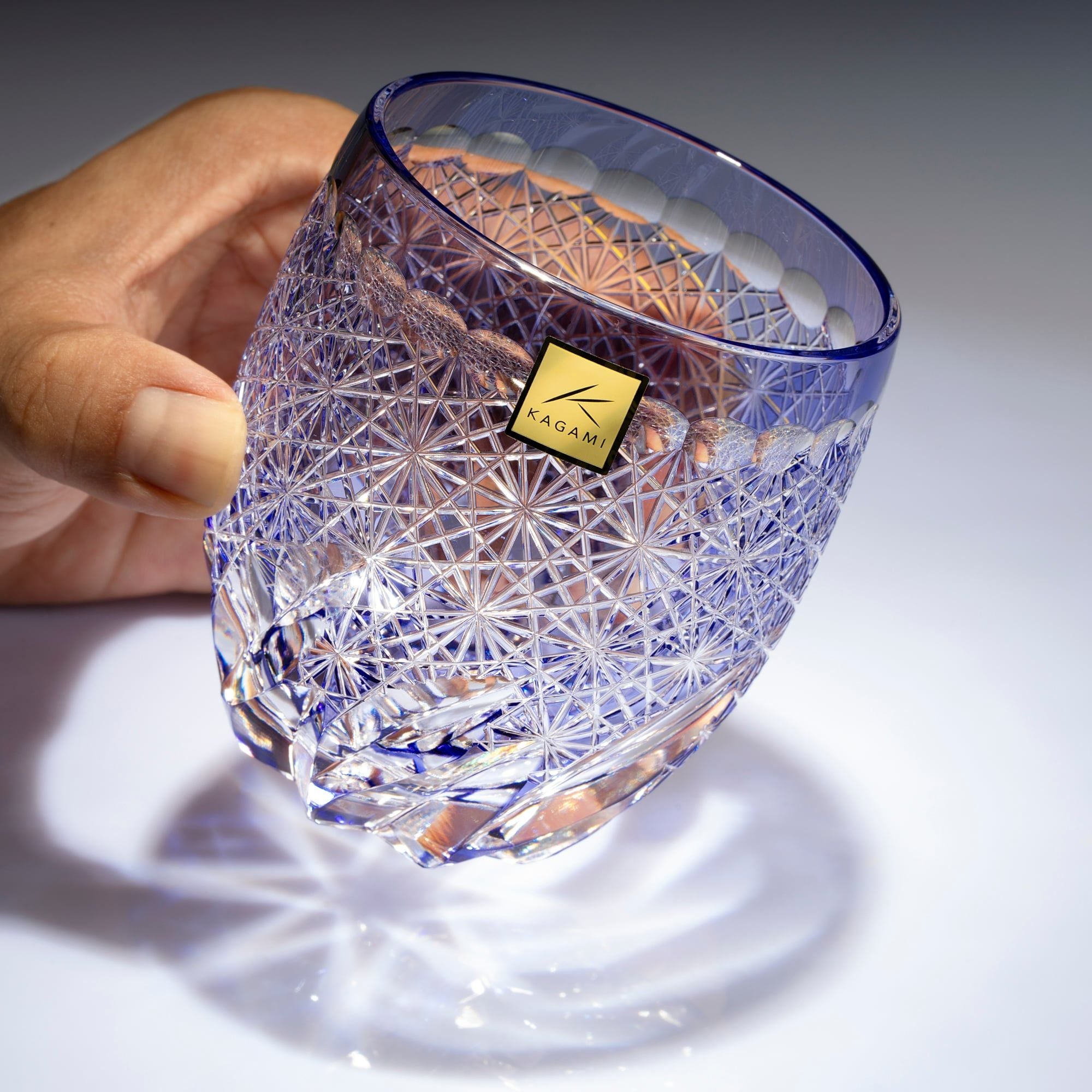  Ly pha lê rock glass họa tiết Edo Kiriko 'Fuga' 250ml màu tím được chế tác bởi nghệ nhân Hideaki Shinozaki | Kagami Crystal T775 - 3008-CMP 