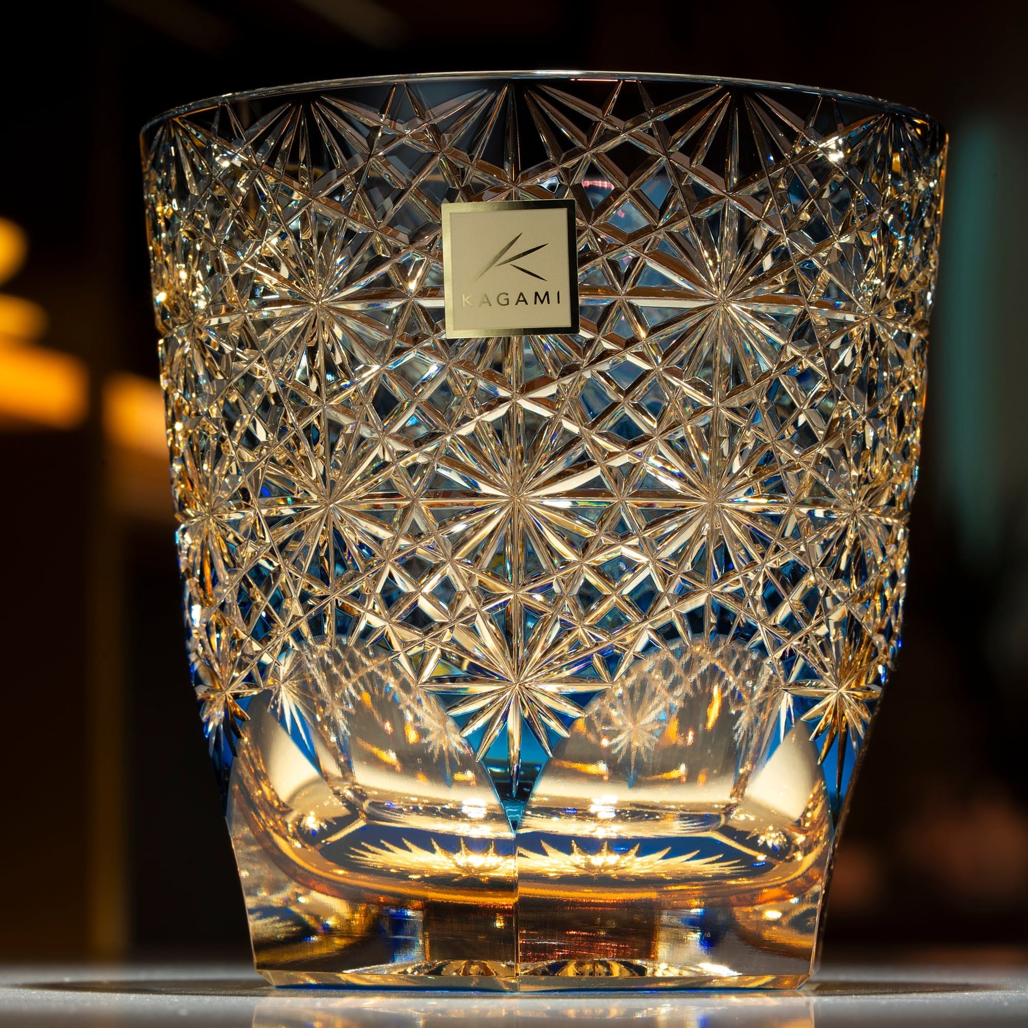  Ly pha lê rock glass Edo Kiriko 'Ogiku' 320ml xanh cobalt được chế tác bởi nghệ nhân Junichi Nabetani | Kagami Crystal T755 - 2973-WUB 