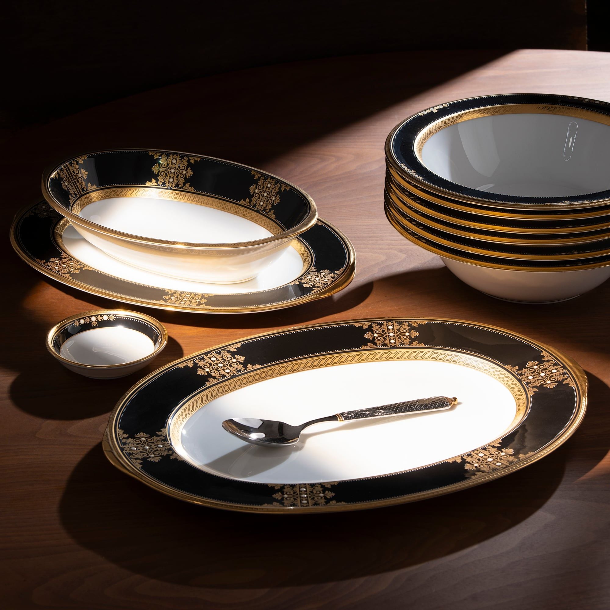  Bộ bát đĩa ăn châu Á đầy đủ 38 món (cho 6 người) sứ xương Nhật Bản | Evening Majesty 4818J - D038AA 