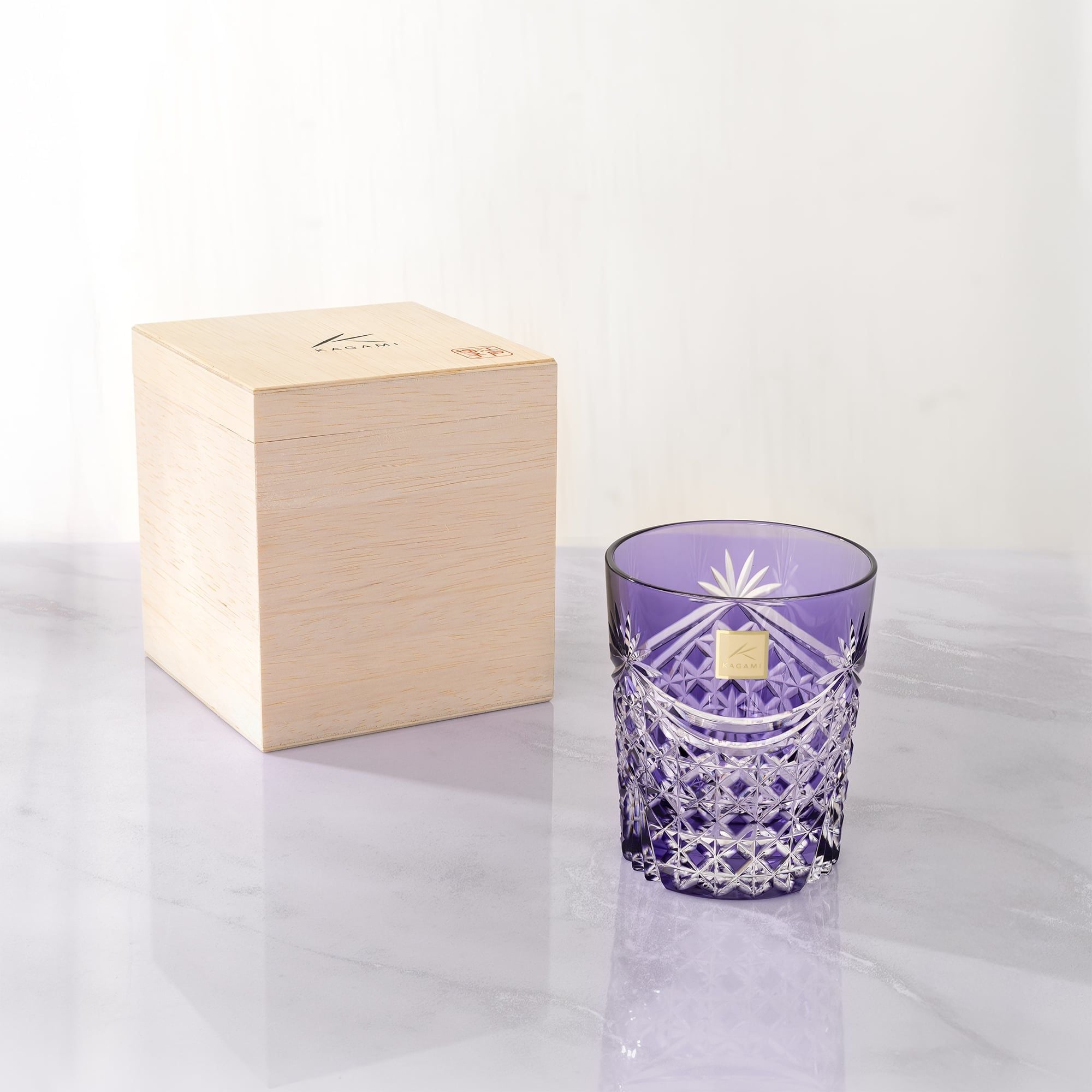  Ly pha lê rock glass họa tiết Edo Kiriko (Square Basket Weave) dung tích 240ml màu tím | Kagami T370 - 2835-CMP 