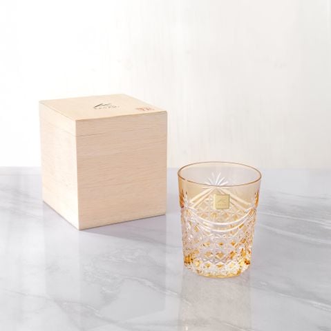  Ly pha lê rock glass họa tiết Edo Kiriko (Square Basket Weave) dung tích 240ml màu vàng | Kagami T370 - 2835-CUM 