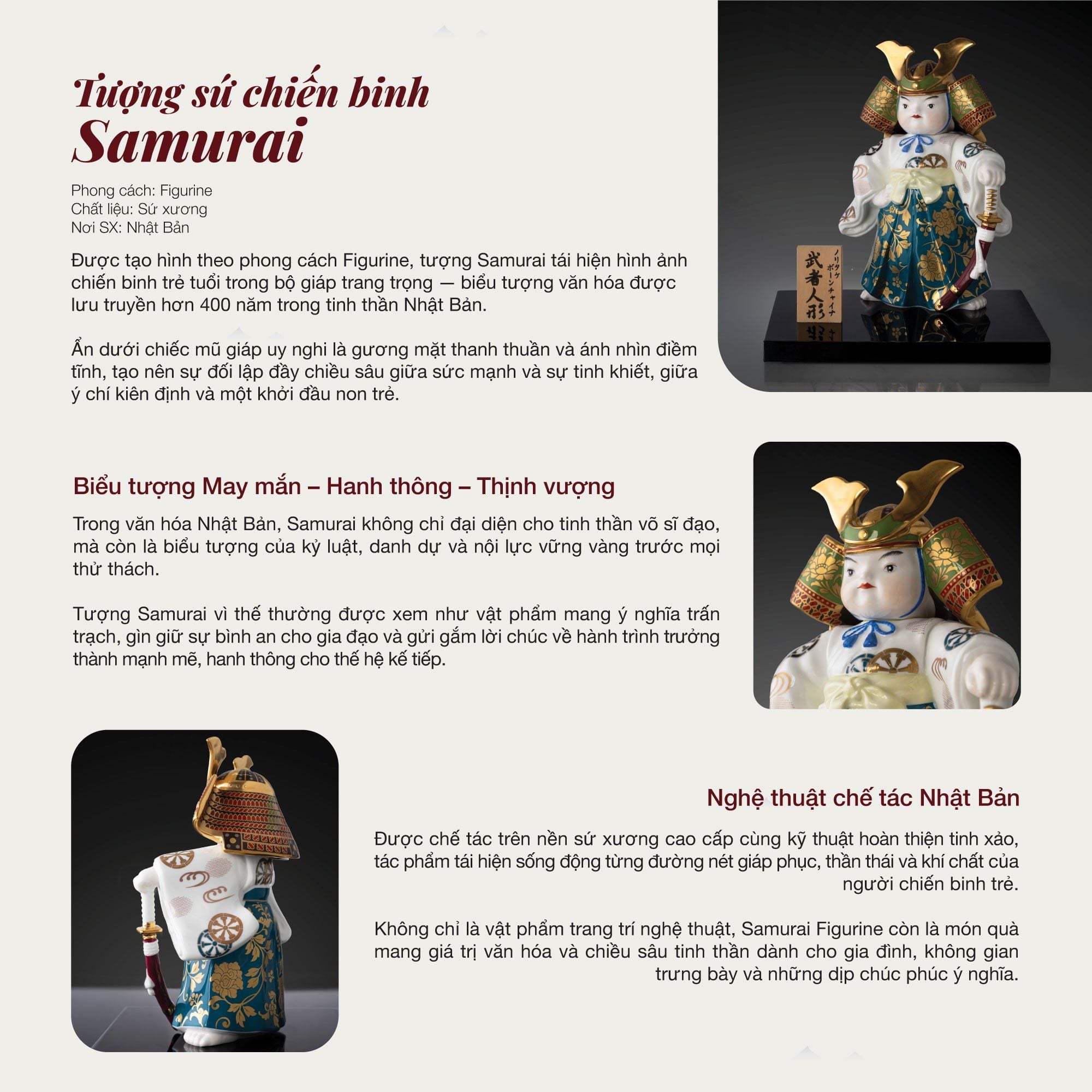  Tượng sứ chiến binh Samurai cao 22cm | Saijiki Collection AC193 - YK150 