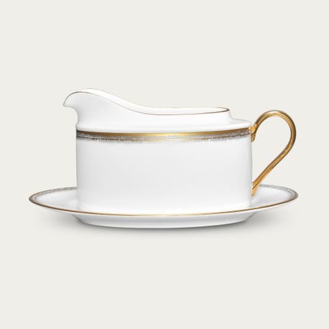  Bình (hũ) đựng nước xốt quai tròn dung tích 620ml kèm đĩa lót sứ xương | Haku 4959L - 93640 