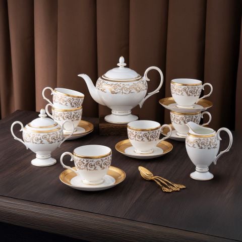  Bộ ấm chén uống trà (ấm 1.050ml, chén 250ml) 15 món sứ xương | Summit Gold 4912L - T017A 