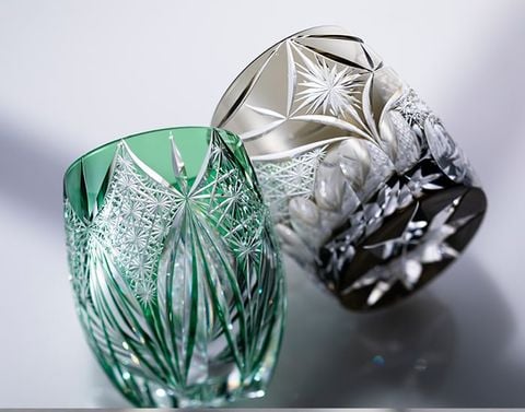  Ly pha lê rock glass họa tiết Edo Kiriko 'Subaru' 320ml màu xanh lá được chế tác bởi nghệ nhân Tatsuya Nemoto | Kagami Crystal T428 - 3006-CGR 