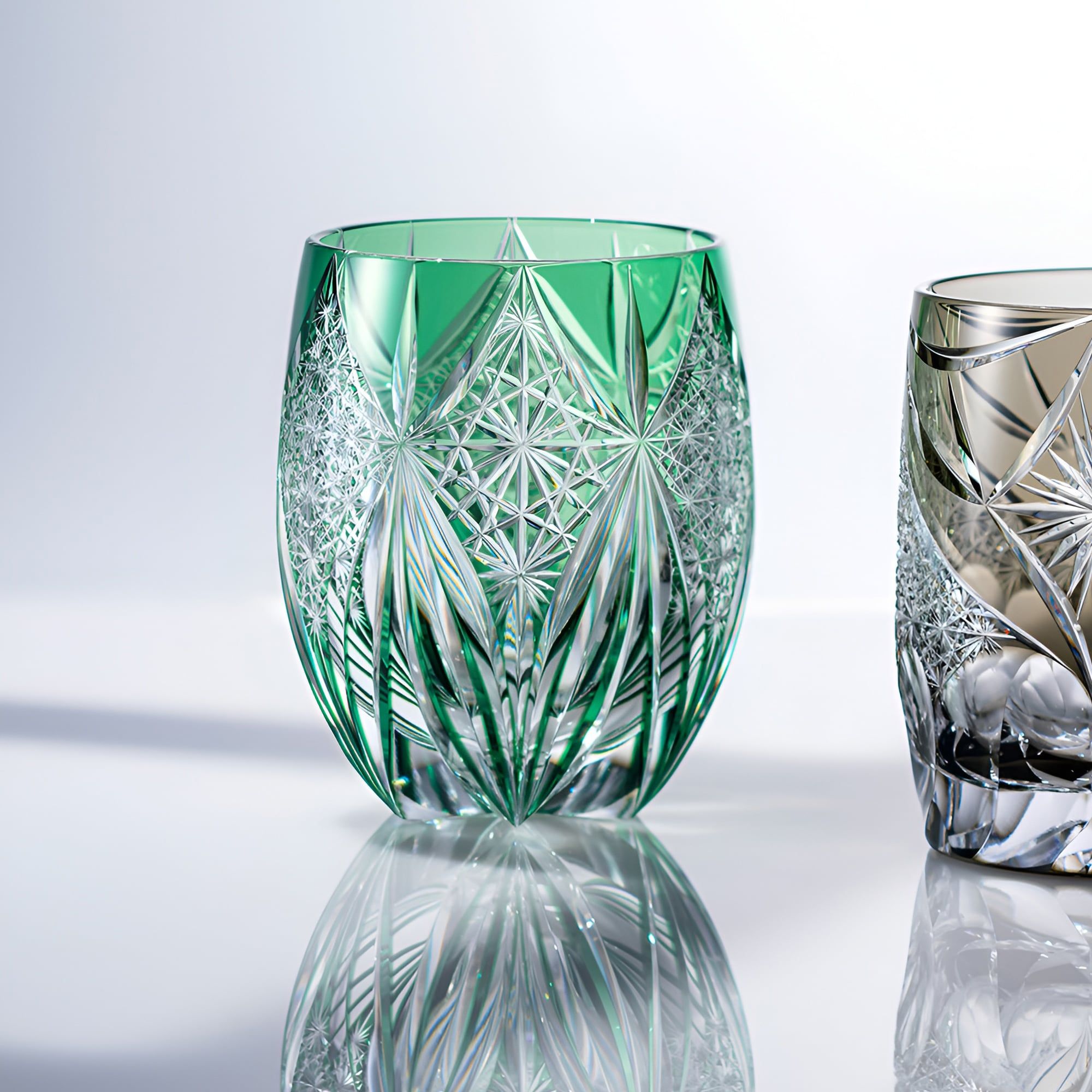  Ly pha lê rock glass họa tiết Edo Kiriko 'Subaru' 320ml màu xanh lá được chế tác bởi nghệ nhân Tatsuya Nemoto | Kagami Crystal T428 - 3006-CGR 