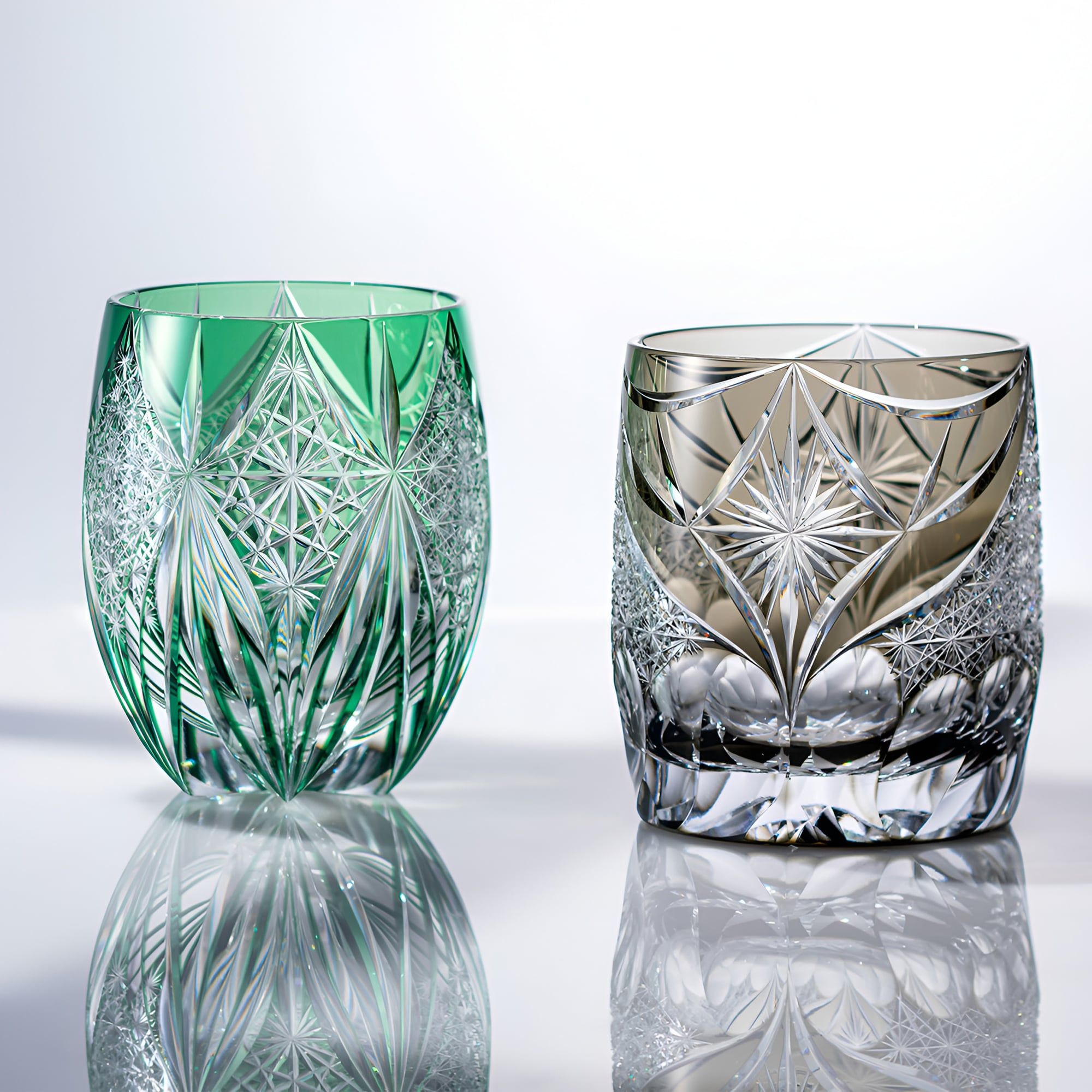  Ly pha lê rock glass họa tiết Edo Kiriko 'Subaru' 320ml màu xanh lá được chế tác bởi nghệ nhân Tatsuya Nemoto | Kagami Crystal T428 - 3006-CGR 