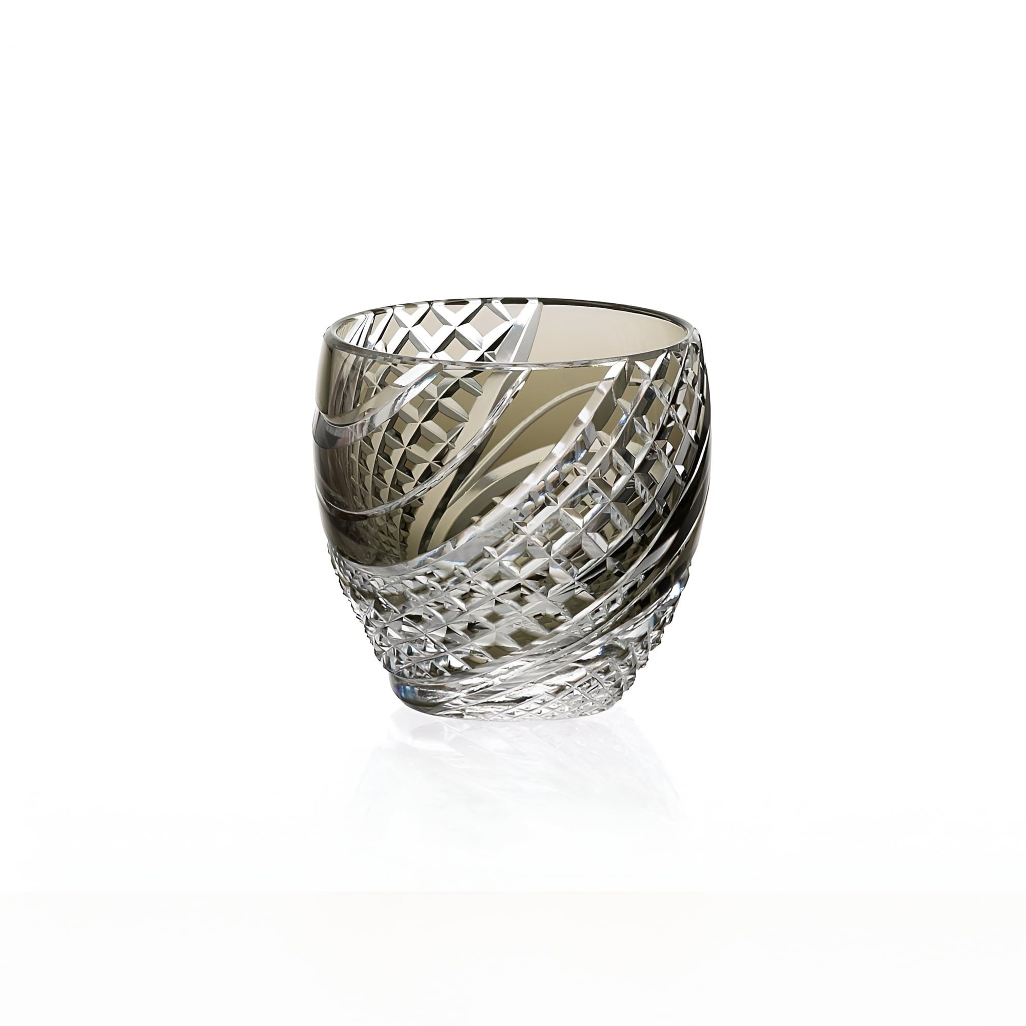  Ly pha lê sake Edo Kiriko “Fish scales strip" 80ml màu trà | Kagami Crystal T535 - 2044-BLK 