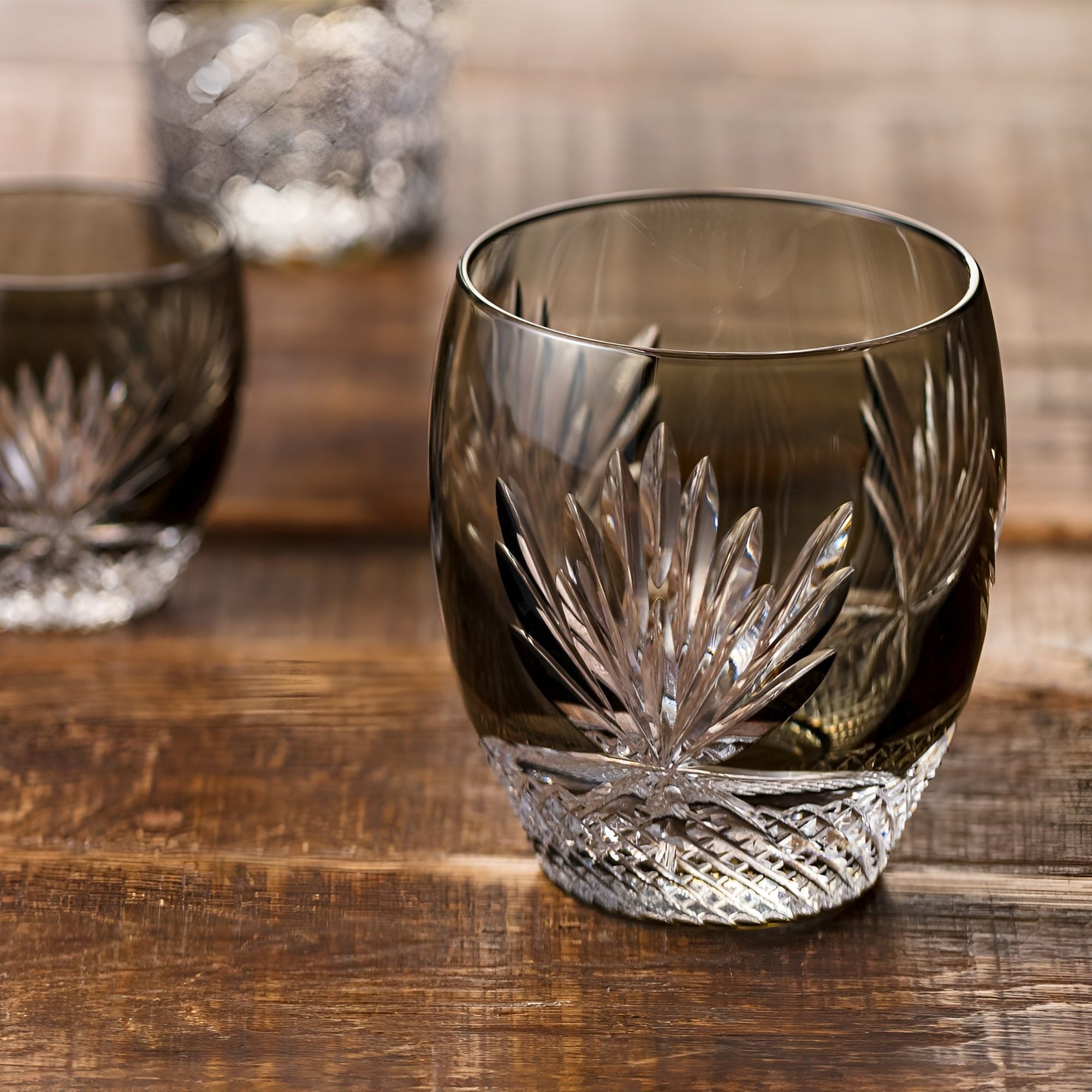  Ly pha lê rock glass Edo Kiriko 'Queen of The Night' 240ml màu trà | Kagami Crystal T727 - 2763-BLK 