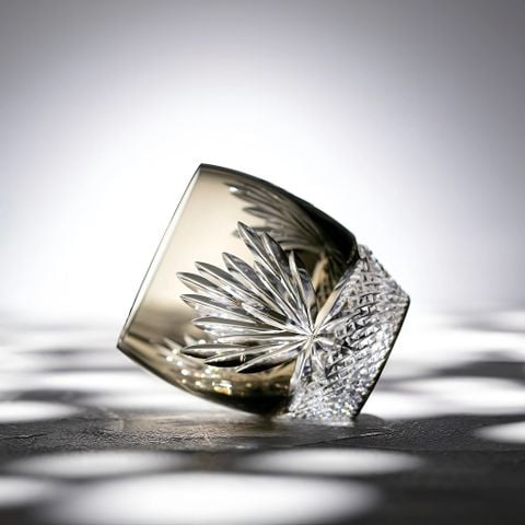  Ly pha lê rock glass Edo Kiriko 'Queen of The Night' 240ml màu trà | Kagami Crystal T727 - 2763-BLK 