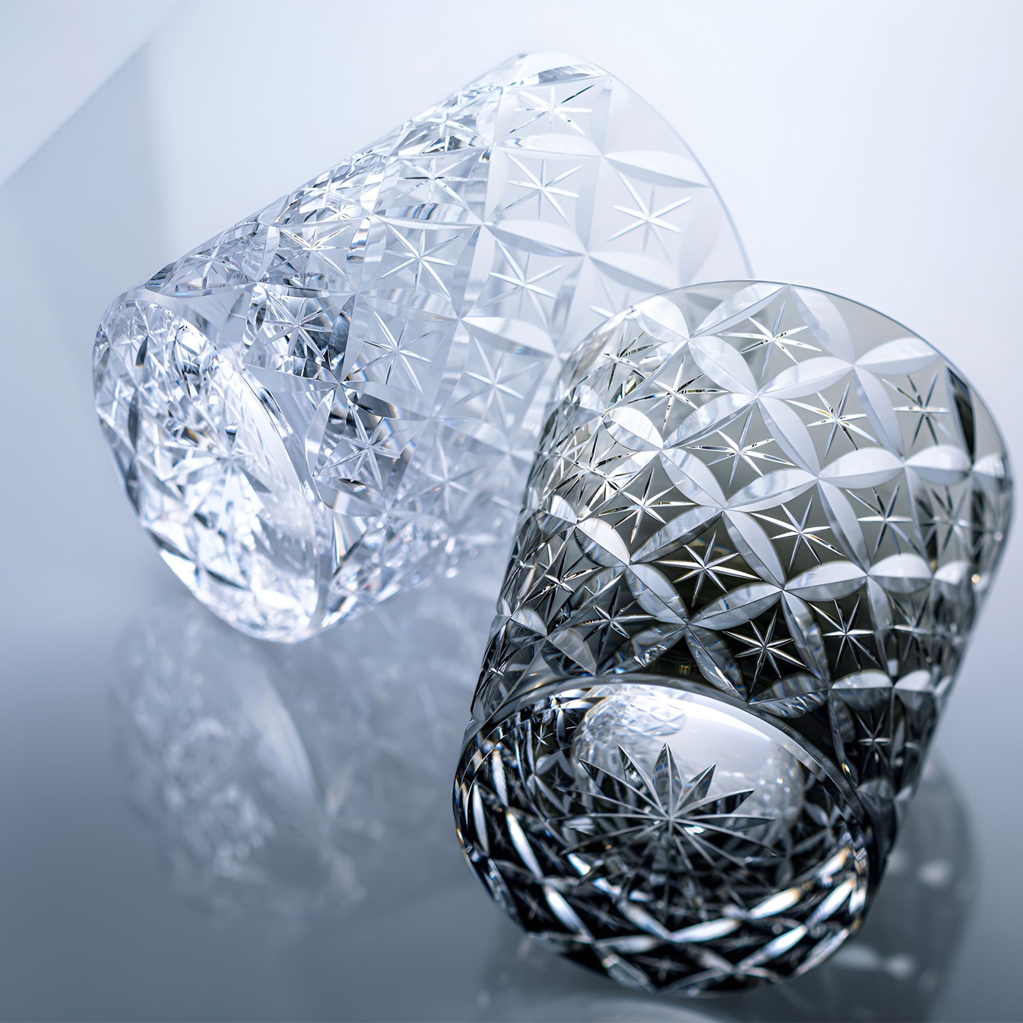  Ly pha lê rock glass họa tiết Edo Kiriko 'Shippo' 250ml được chế tác bởi nghệ nhân Satoshi Nabeya | Kagami Crystal T748 - 2834 