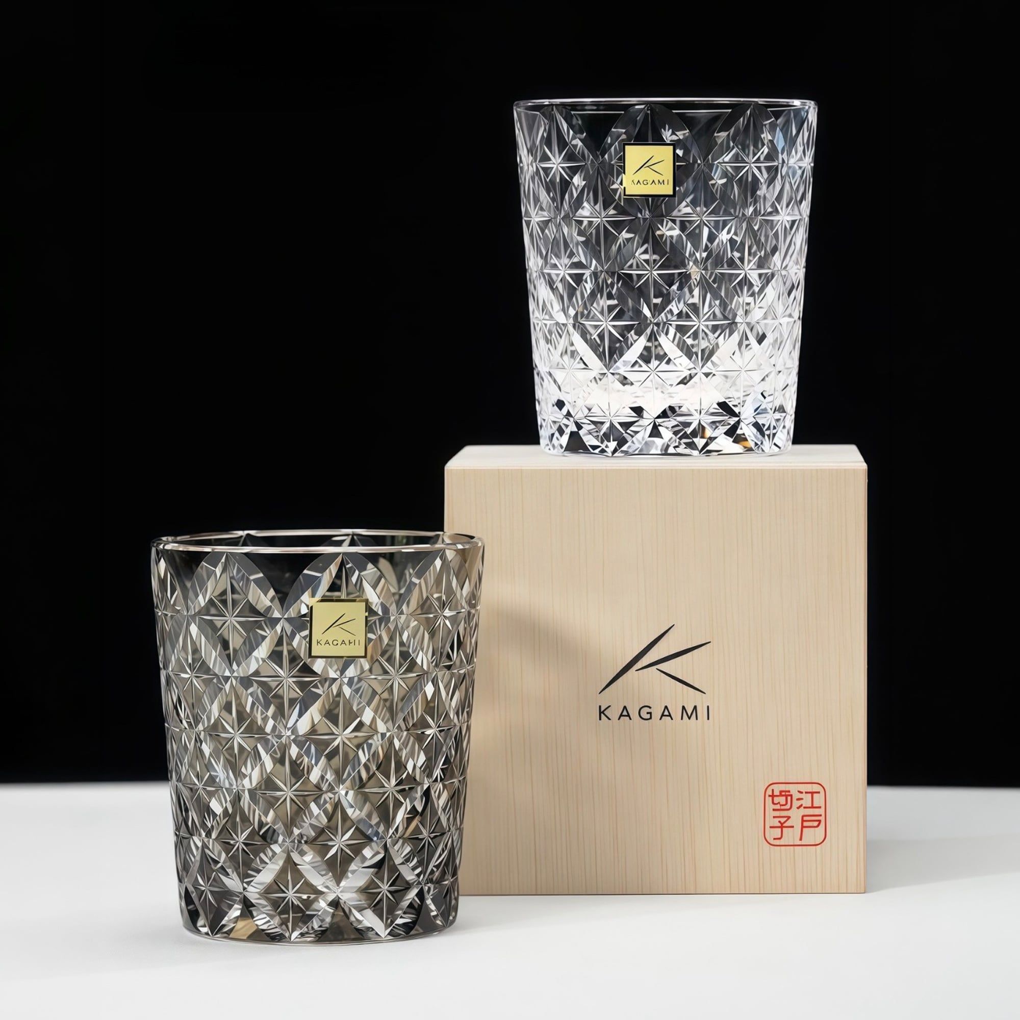  Ly pha lê rock glass họa tiết Edo Kiriko 'Shippo' 250ml màu trà được chế tác bởi nghệ nhân Satoshi Nabeya | Kagami Crystal T748 - 2834-BLK 