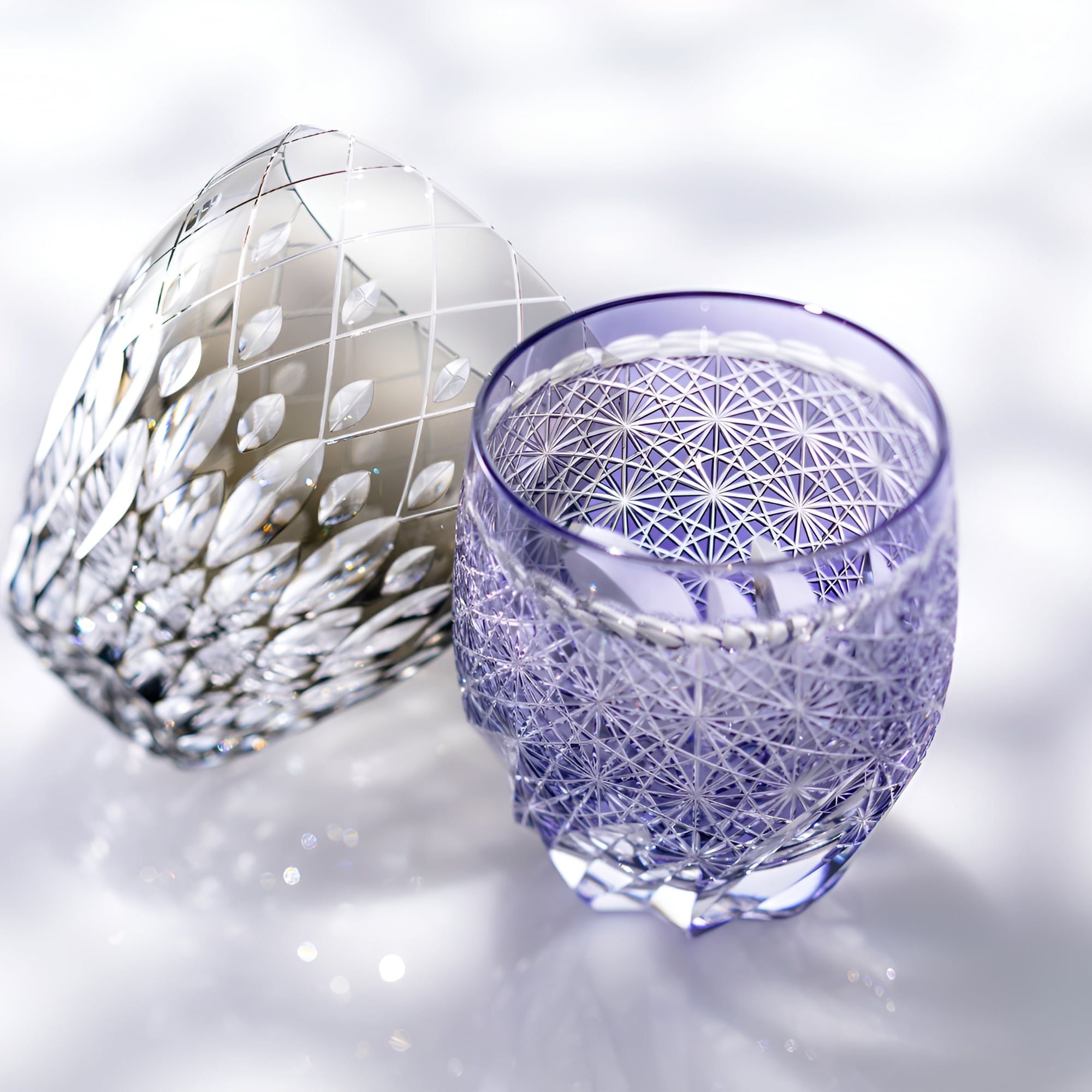  Ly pha lê rock glass họa tiết Edo Kiriko 'Fuga' 250ml màu tím được chế tác bởi nghệ nhân Hideaki Shinozaki | Kagami Crystal T775 - 3008-CMP 