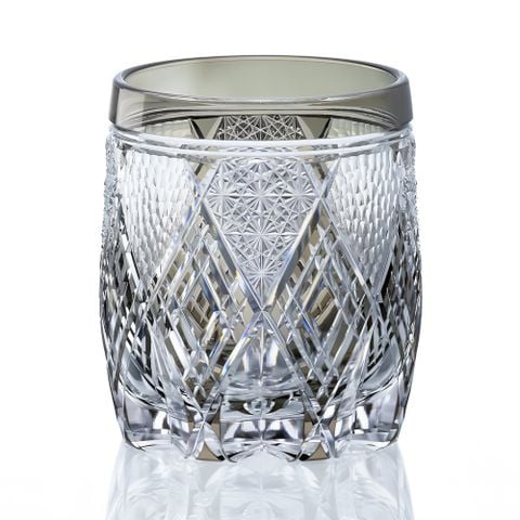  Ly pha lê rock glass họa tiết Edo Kiriko 'Shigebishi' 330ml màu trà được chế tác bởi nghệ nhân Junichi Nabetani | Kagami T794 - 3011-BLK 
