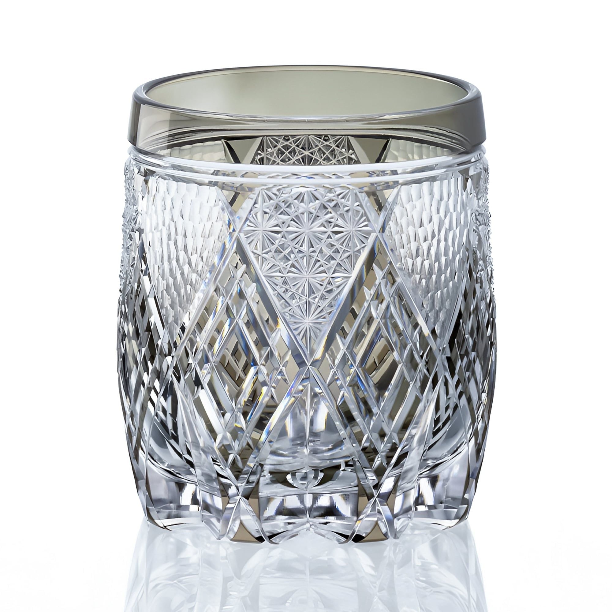  Ly pha lê rock glass họa tiết Edo Kiriko 'Shigebishi' 330ml màu trà được chế tác bởi nghệ nhân Junichi Nabetani | Kagami T794 - 3011-BLK 