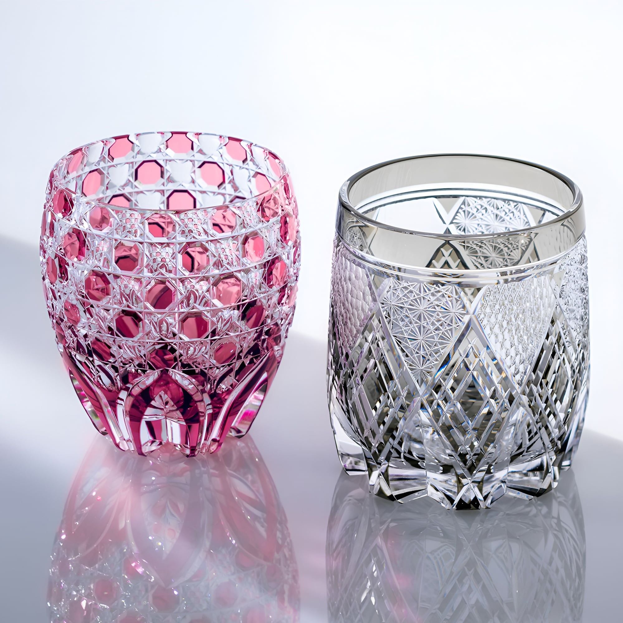  Ly pha lê rock glass họa tiết Edo Kiriko 'Shigebishi' 330ml màu trà được chế tác bởi nghệ nhân Junichi Nabetani | Kagami T794 - 3011-BLK 