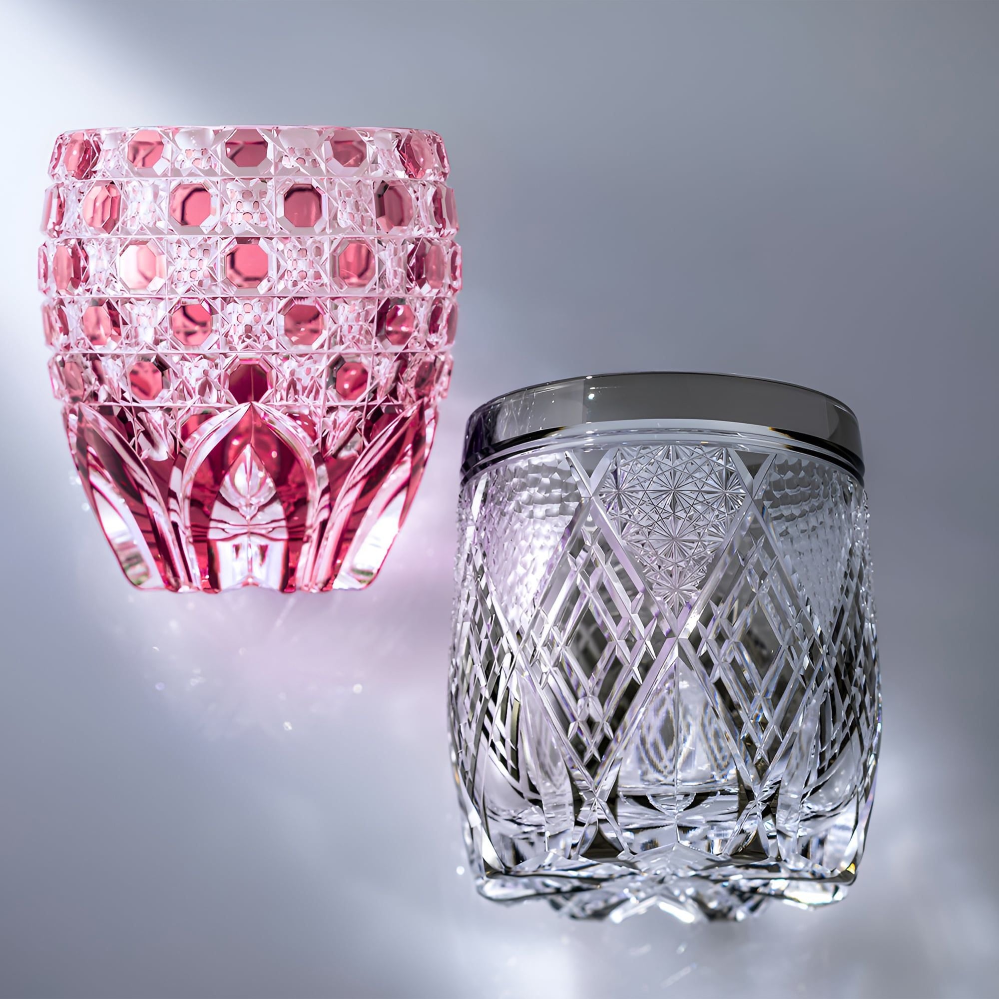  Ly pha lê rock glass họa tiết Edo Kiriko 'Shigebishi' 330ml màu trà được chế tác bởi nghệ nhân Junichi Nabetani | Kagami T794 - 3011-BLK 