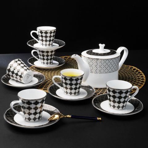  Bộ ấm chén uống trà nhỏ (ấm 630ml, chén 90ml) 13 món sứ trắng | City Table 1788L - T014S 