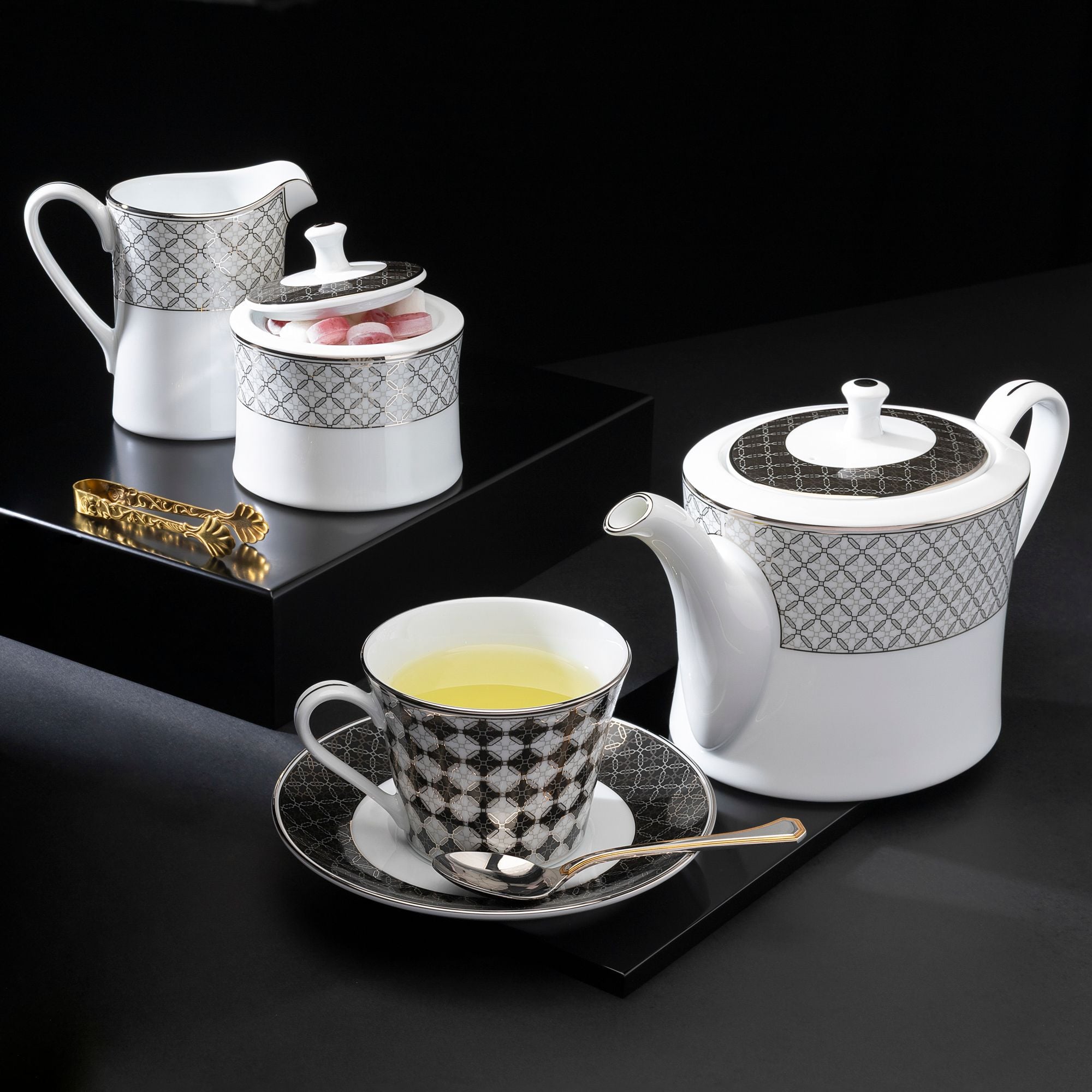  Bộ ấm chén uống trà (ấm 1.075ml, chén 250ml) 15 món sứ trắng | City Table 1788L - T017A 