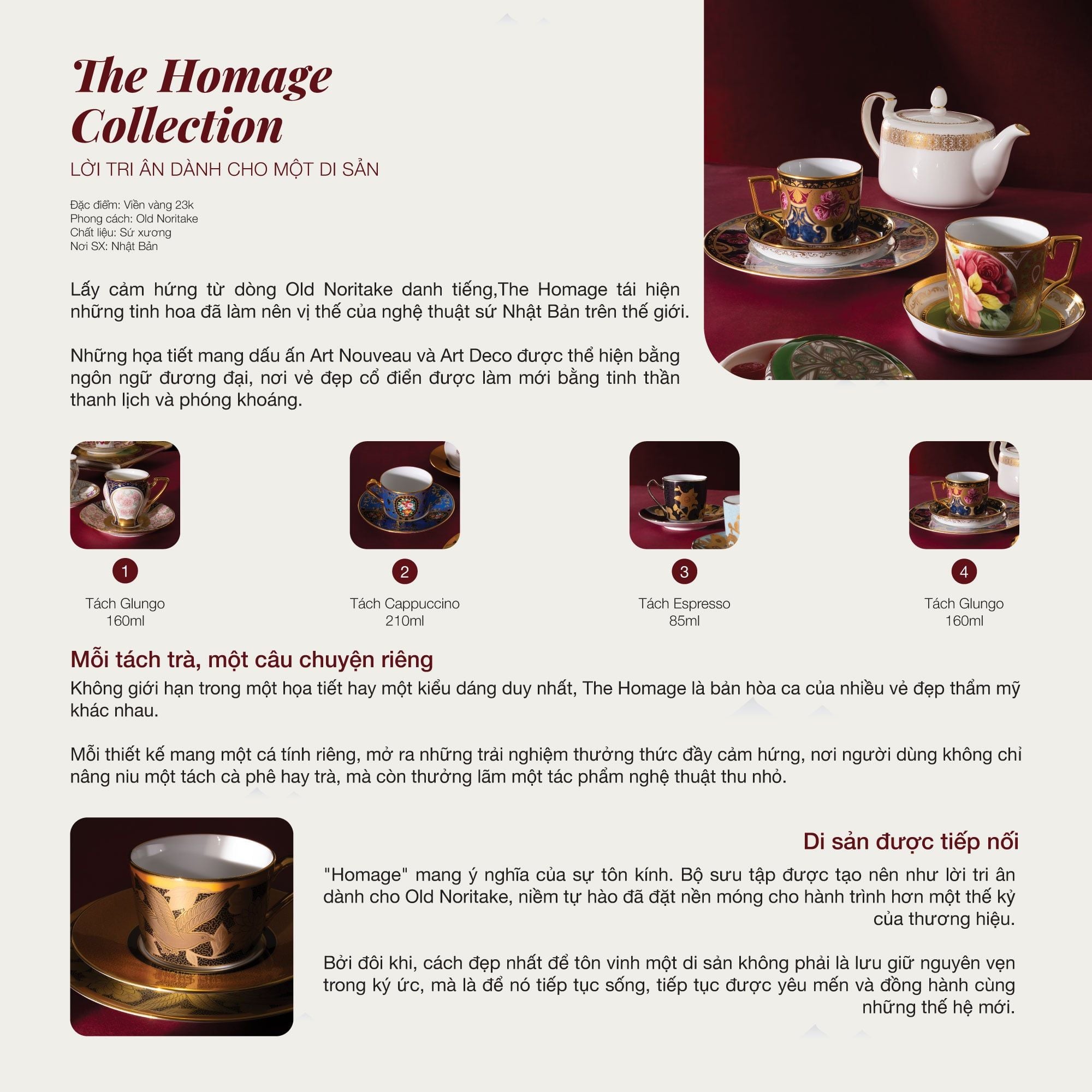  Chén trà (tách cà phê) dung tích 160ml kèm đĩa lót sứ trắng cao cấp | The Homage Collection H-770J - T2402 