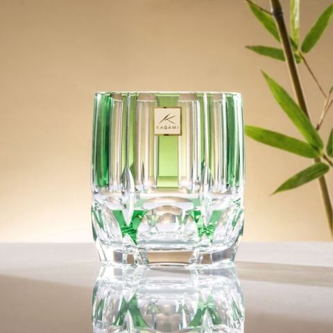  Ly pha lê rock glass Edo Kiriko 'Bamboo Zen' 250ml màu xanh lá | Kagami Crystal T117 - 1908-CGR 