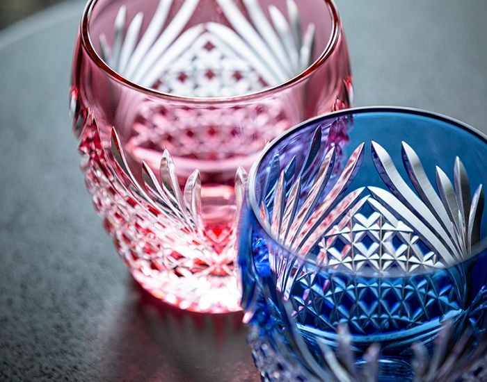  Cặp ly pha lê rock glass Edo Kiriko "Deer Antler" dung tích 300ml hai màu xanh - đỏ | Kagami Crystal TPS752 - 2964-AB 