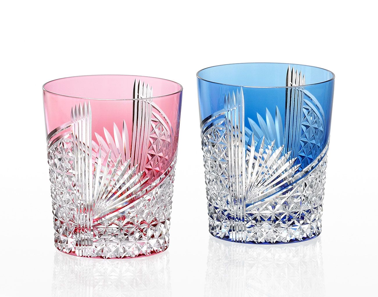  Cặp ly pha lê rock glass Edo Kiriko "Origami Crane" dung tích 280ml hai màu xanh - đỏ | Kagami Crystal TPS9852 - 2783-AB 