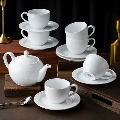  Bộ ấm chén uống trà (ấm 590ml, chén 200ml) 13 món sứ trắng | Arctic White 4000L - T014S 