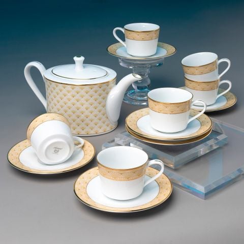  Bộ ấm chén uống trà nhỏ (ấm 630ml, chén 100ml) 13 món sứ trắng | Trocadero Gold 1787L - T014S 