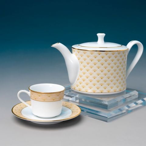  Bộ ấm chén uống trà nhỏ (ấm 630ml, chén 100ml) 13 món sứ trắng | Trocadero Gold 1787L - T014S 