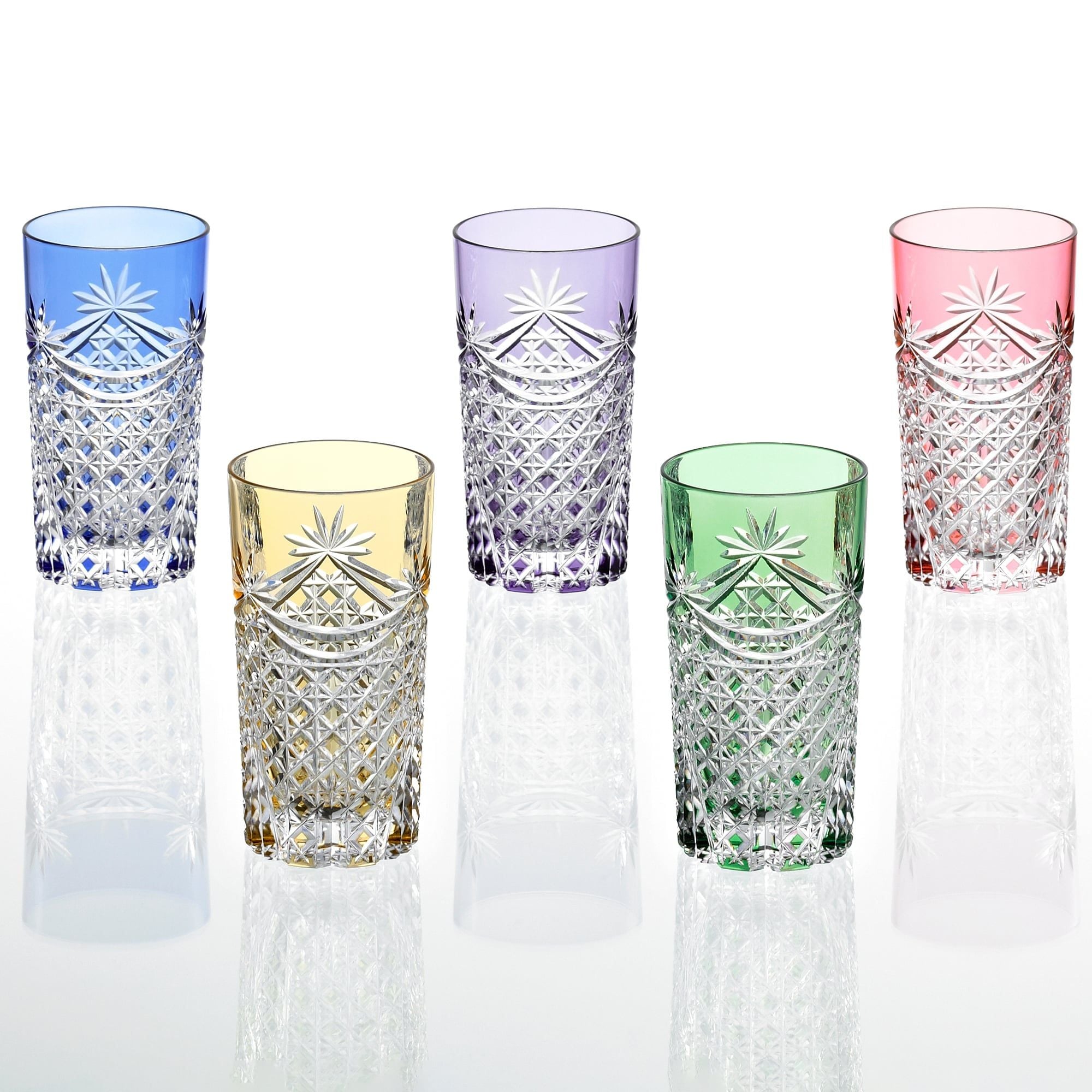  Bộ ly pha lê highball 05 màu xanh lá, đỏ, vàng, tím, xanh dương | Kagami Crystal TS369 - 2835-5 