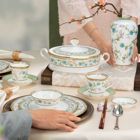  Bộ bát đĩa ăn châu Á đầy đủ 38 món (cho 6 người) sứ xương Nhật Bản | Yoshino 9983J - D038AA 