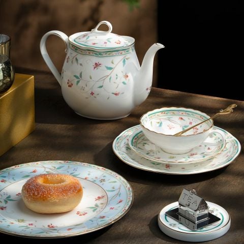  Bộ ấm chén uống trà (ấm 960ml, chén 180ml) 15 món sứ xương | Hana Sarasa 4409L - T017L 