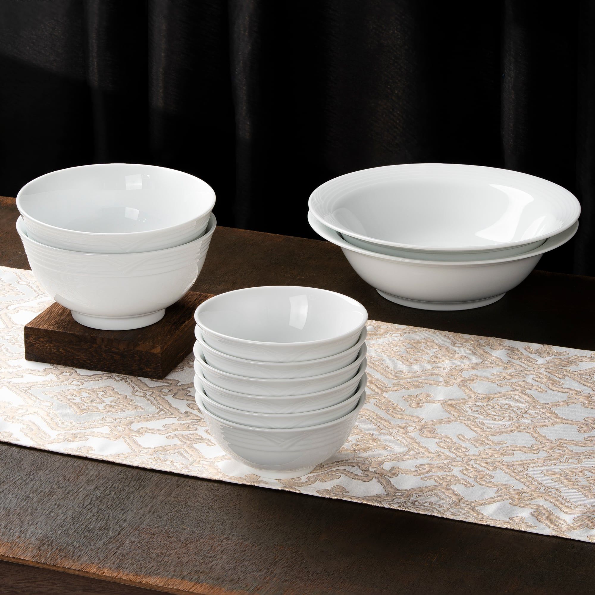  Bộ bát đĩa ăn châu Á 38 món (đĩa vuông, tam giác, sóng biển ) sứ trắng | Arctic White 4000L - D038AM 