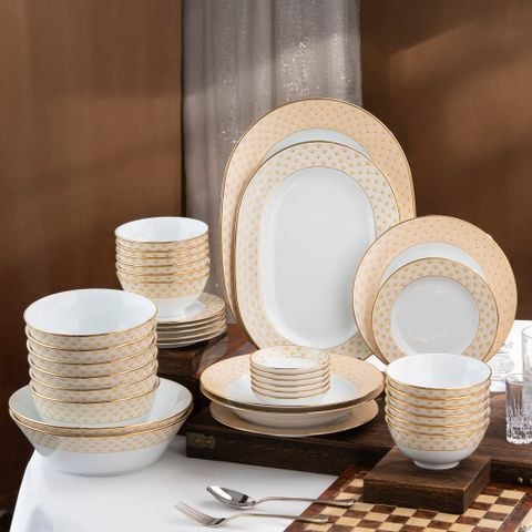  Bộ bát đĩa ăn châu Á đầy đủ 38 món (cho 6 người) sứ trắng | Trocadero Gold 1787L - D038AB 