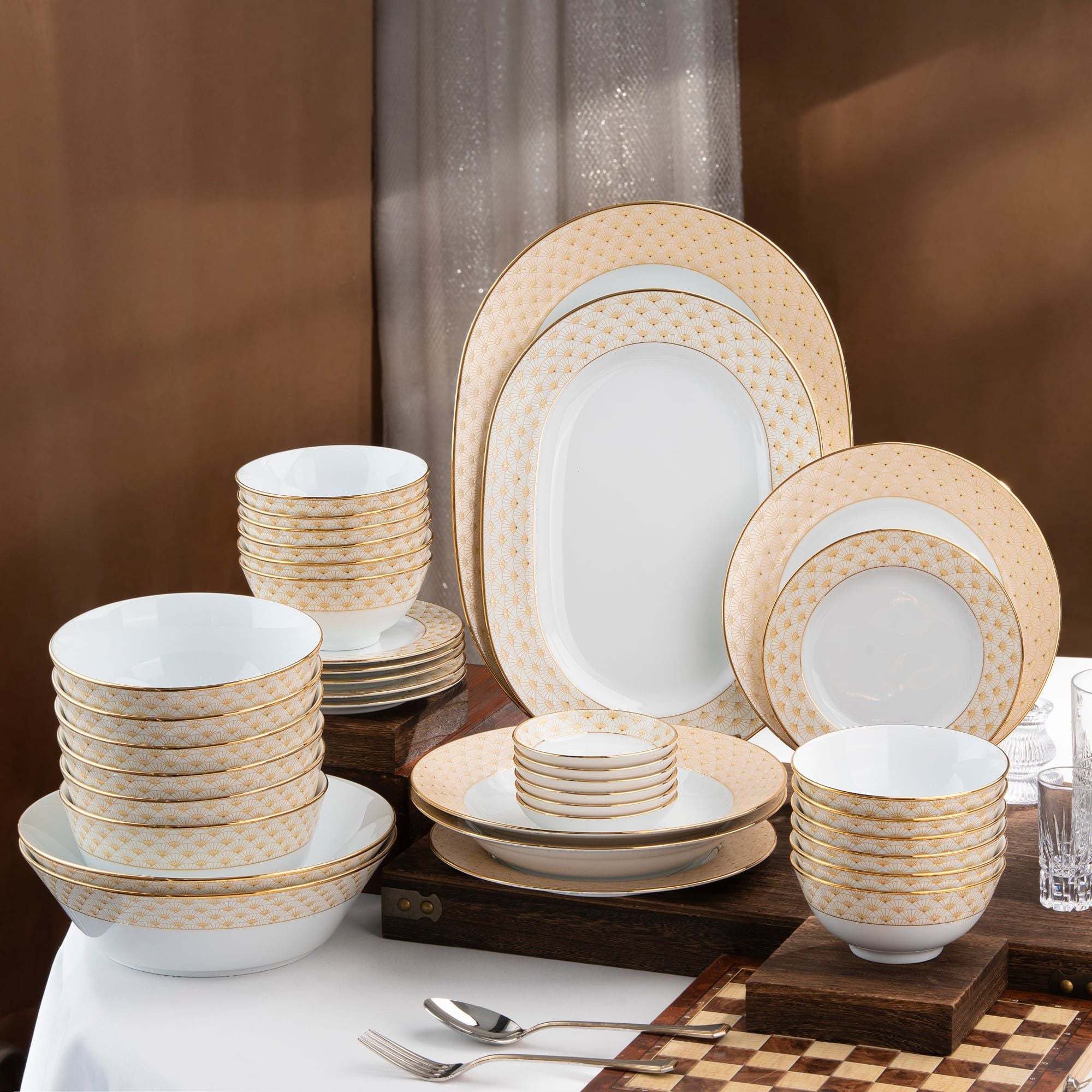  Bộ bát đĩa ăn châu Á đầy đủ 38 món (cho 6 người) sứ trắng | Trocadero Gold 1787L - D038AB 