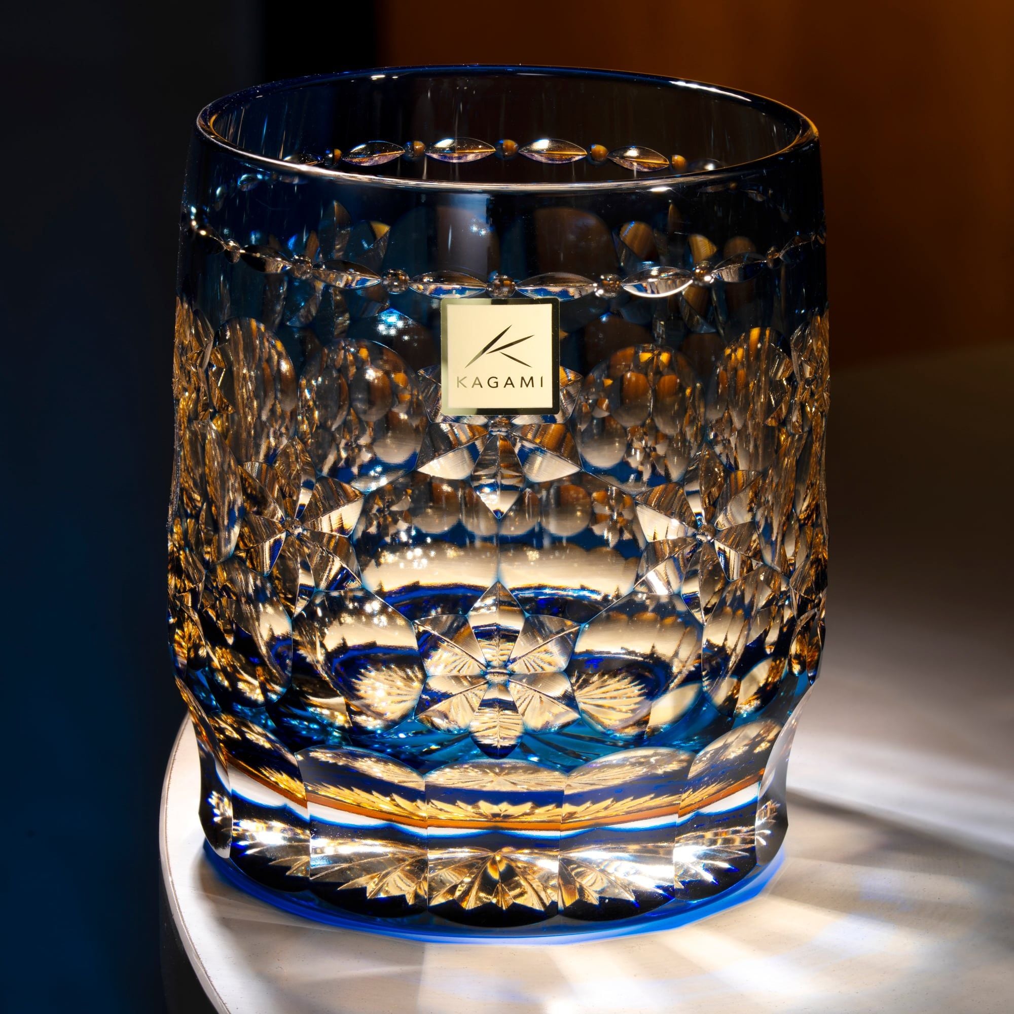  Ly pha lê rock glass Edo Kiriko 'Tamamai' 330ml xanh cobalt được chế tác bởi nghệ nhân Hideaki Shinozaki | Kagami Crystal T754 - 2708-WUB 
