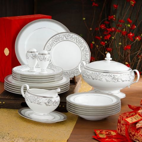 Bộ đĩa ăn kiểu Âu 22 món (cho 6 người) sứ xương | Summit Platinum 4919L - D024AN 